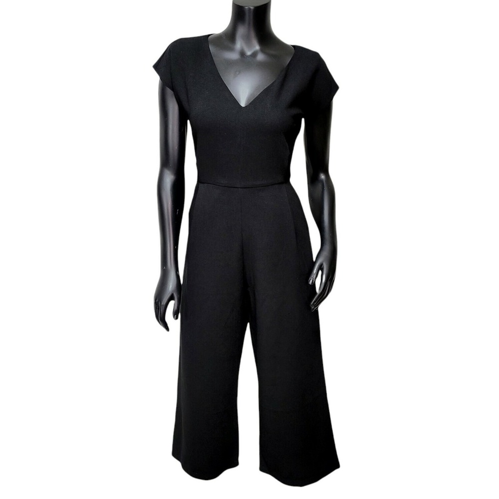 Ett Twa‎ by Anthropologie Black V-Neck Cap Sleeve Wide Leg Culotte Jumpsuit XS